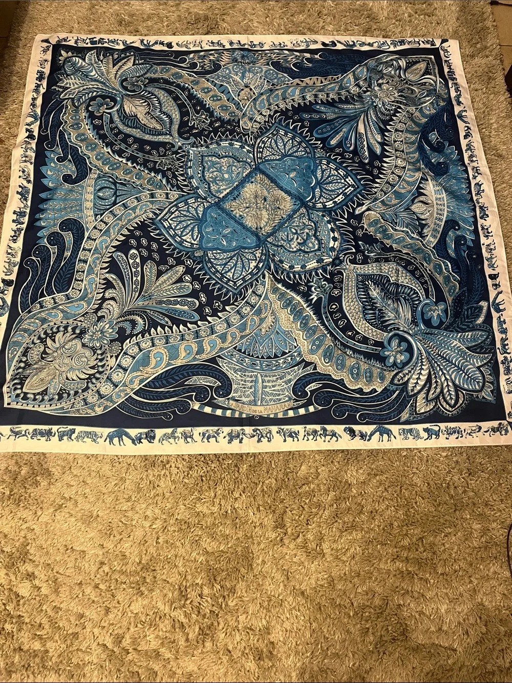 Blue Paisley Print Satin Scarf | Square Scarf | Boho Le Jardin De La Maharani
